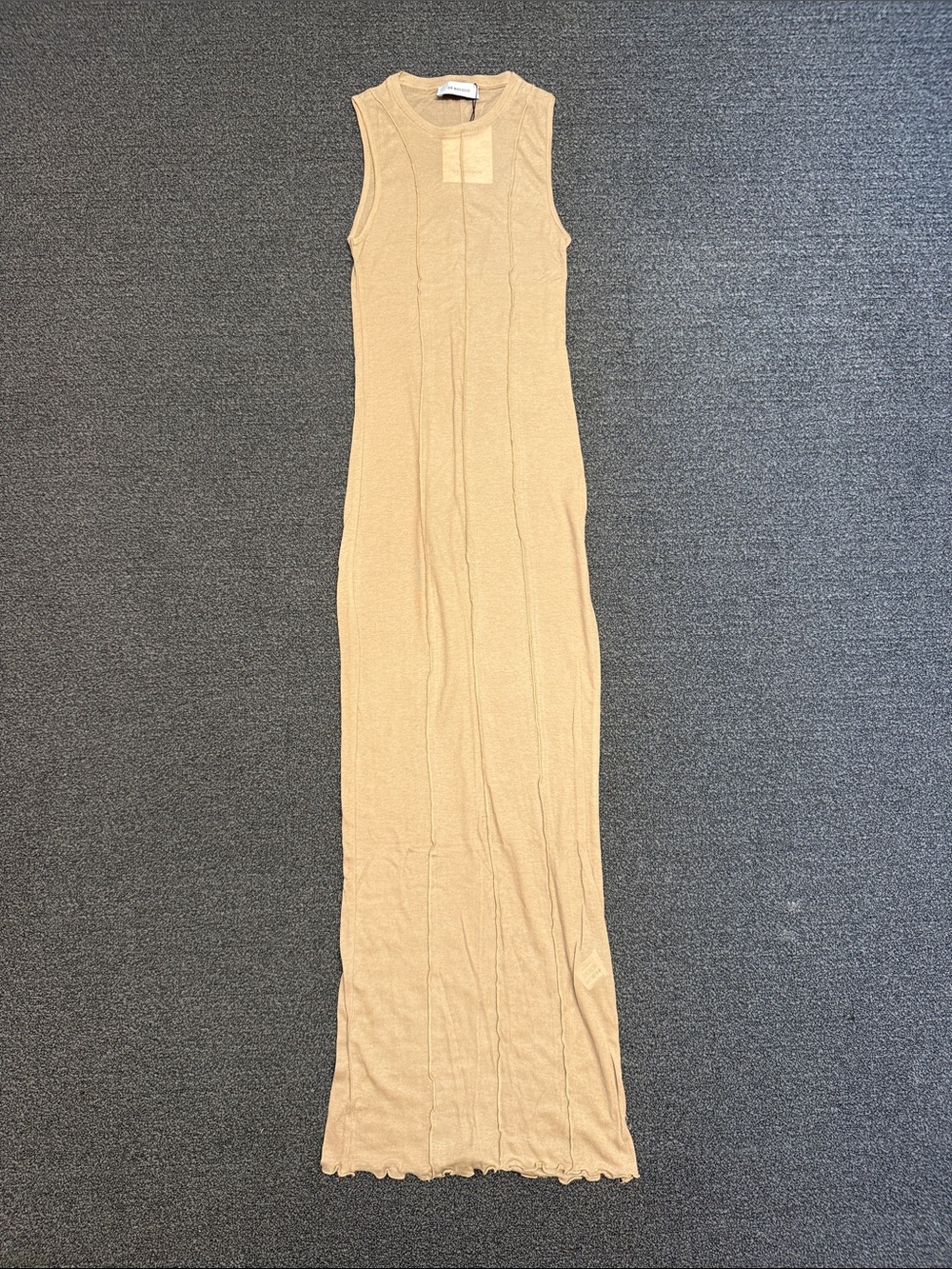 Dé Rococo Sleeveless Maxi Soft Curling Sheer Dress in Mocha